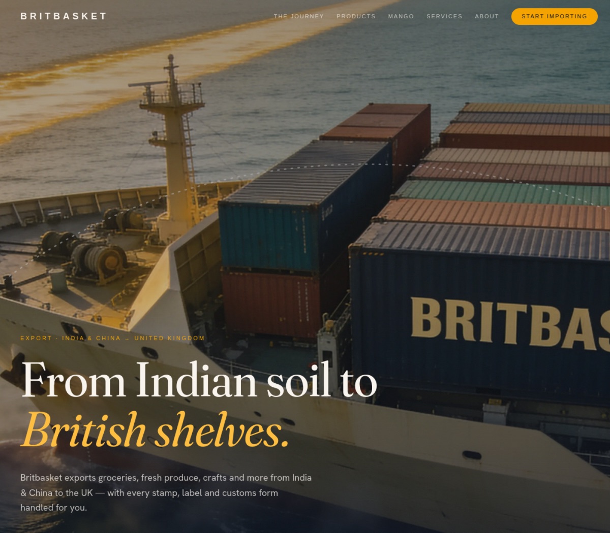 Britbasket website homepage — built by Britbunch
